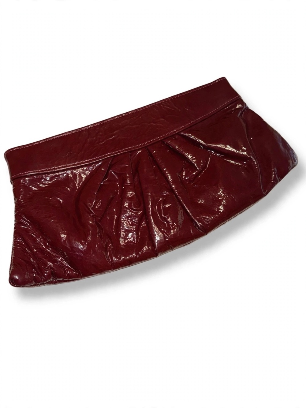 Lauren Merkin Louise Clutch - Burgundy Patent Leather Pleated Evening Bag